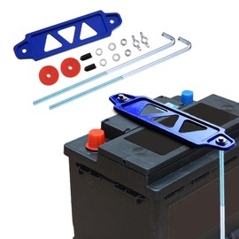 Battery Hold Down Bracket Holder, Aluminum Alloy Car Battery Hold Down Bracket, Battery Hold Down Bracket with 10in J Bolts, Battery Tray for Car Battery Mount Bracket Hold Lock Accessories (Blue)
