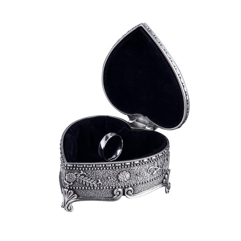 Feyarl Vintage Jewelry Box Heart Shape Engraved Trinket Box Ring