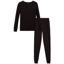 ONLY BOYS’ Thermal Underwear Set – 2 Piece Waffle Knit Top and Long Johns (2T-16), Size 16, Black