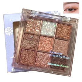 9 colours glitter eyeshadow palette, gold white pink palette, natural, waterproof, long-lasting, suitable for girls, shimmering pearl effect