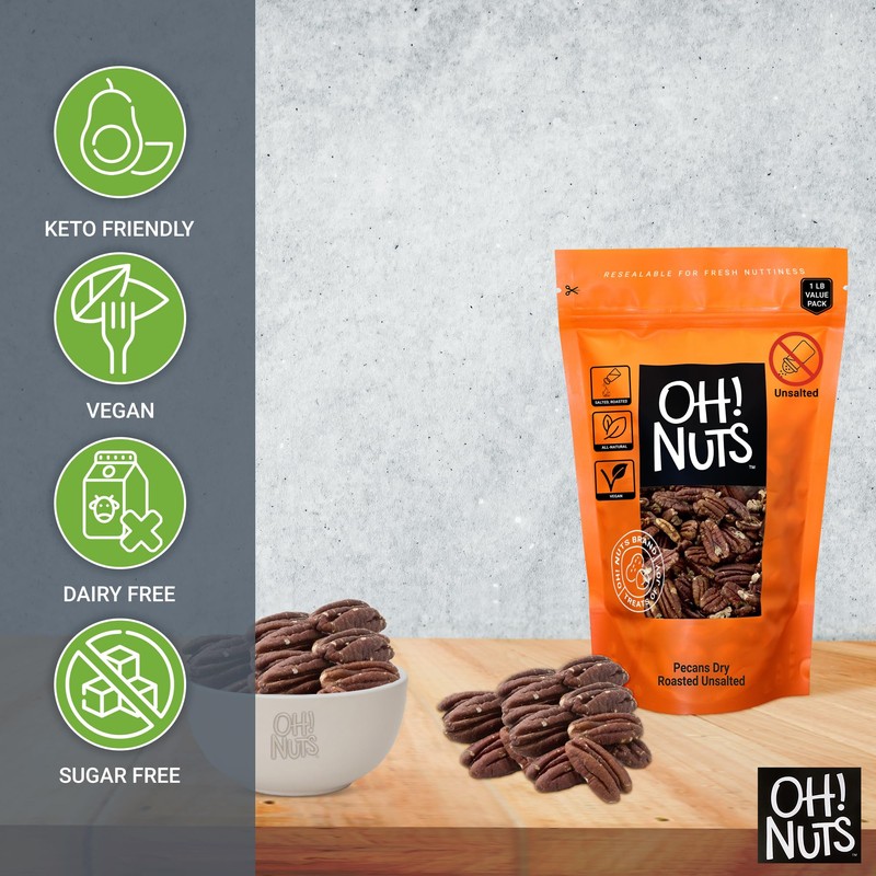 Pecans Dry Roasted Unsalted | Kosher, Oil-Free, All Natural Pecans
