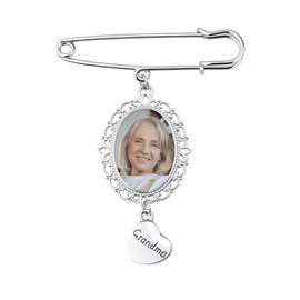 Grandma Wedding Brooch Pins for Women Groom Boutonniere Memorial Pins for Loss of Grandmom Nana Wedding Boquet Picture Charm for Bride Groom Memorial Brooch Pin for Women Men