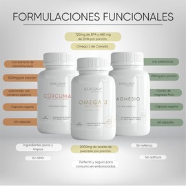 Kit Bárcena Health | Funtional Kit | Cúrcuma Pura + Omega 3 (DHA y EPA) + Glicinato de Magnesio | Ingredientes Limpios, Gluten Free, Sugar Free, Vegan, Sin Conservadores