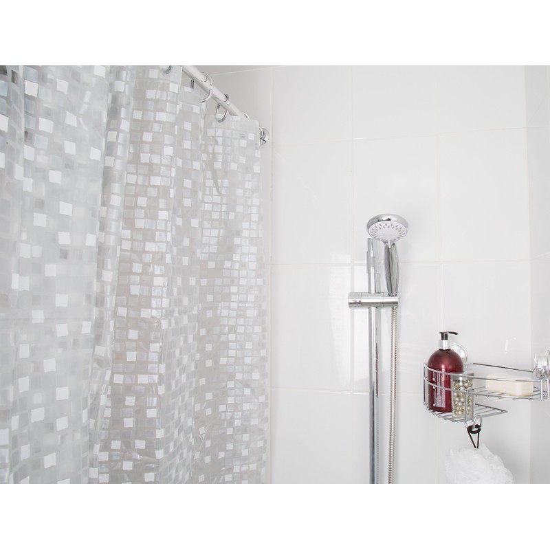 Croydex AE543440 Silver Mosaic Fully Waterproof PVC Shower Curtain, 1800
