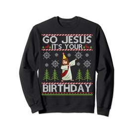 Dabbing Go Jesus It's Your Birthday Merry Christmas Sweatshirt, black