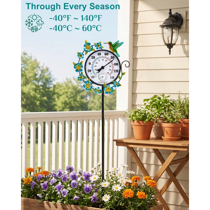 Outdoor Thermometer Waterproof Hummingbird Outside Thermometer Hygrometer