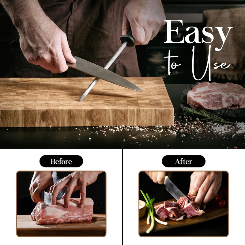 Alpine Cuisine Tempered Steel Knife Sharpener 8 Inch with Ergonomic