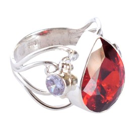 Quarzring aus 925er-Sterlingsilber, mit ovalen, runden facettierten Edelsteinen, Lünetten-Set, verstellbar, handgefertigt, Kunsthandwerker-Schmuck, Damen, Geschenk, einzigartig, O 1/2, Edelstein