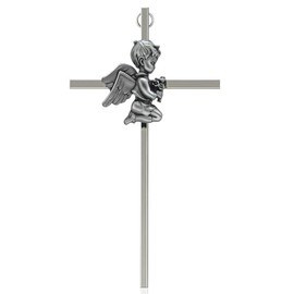 Evalote Baby Wall Cross Baptism Gift for Boy – 7-Inch Silver Praying Boy Wall Cross for Christening, First Communion, or Newborn Nursery Décor(7 inch)