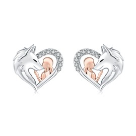 Senpotly 925 Sterling Silver Wolf and Girl Stud Earrings for Women Hypoallergenic Wolf Head Ear Studs for Sensitive Ears Wolf Head and Girls Animal Stud Earrings for Teens Girls, S925, No Gemstone