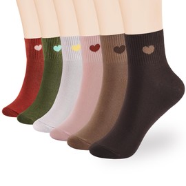 inhees Women's Thin Cotton Socks, Soft Above Ankle Crew socks 6-Pairs Cute Fun Heart Novelty Socks (packed a Present box)