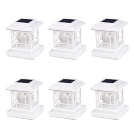 AEFRELEOHT Solar Post Cap Lights, Warm White & RGB Automatic Cycling, Cracked Glass Bulb, 20 Lumens lP65 Waterproof Fit 3.6x3.6 4x4 4.5x4.5 5x5 Wood Fence Post Solar Powered Lights White (6 Pack)