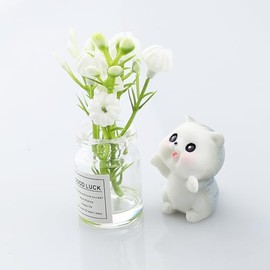 Cute Mini Cat Flower Car Dashboard Decorations Interior Accessories Funny Kawaii Car Dash Decor Rearview Mirror Window Ornament for Women Girl Boho Fun Gift (White Decor)