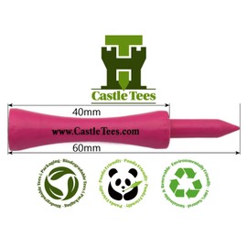 Castle Tees Pink 40 pcs x 60mm 2 1⁄3 inch Pink Premium Bamboo Golf Tees in a Tin with Pitch Repair Tool, Ball Marker & a Pencil. Twice the Strength of regular bamboo & very durable A Great Golf Gift.