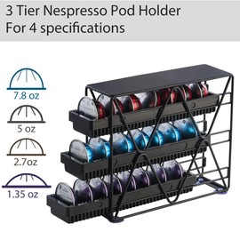 coffee Pod Holder 3 Tier Coffee Pod Holder For Countertop With 48 pods,Black 2pcs