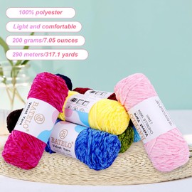 BATELO Velvet Yarn - Soft Chenille Blanket Yarn for Crocheting/Knitting - 200g/7.05oz - 290m/317.1yd - White
