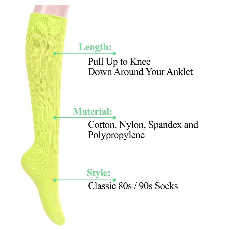 sockfun Neon Green Socks Slouch Socks Women, Slouchy Scrunch Scrunchy