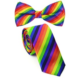 JDNFKG 1 Regenbogen Gestreifte Krawatte Und 1 Fliege, Party -Kleidungszubehör, Tanzkostüme, Stilvolle Persönlichkeitszubehör.