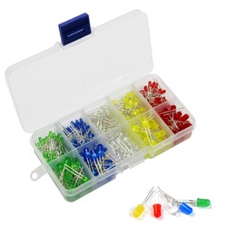 Pack of 200 LED Light Emitting Diodes 3 V, LED Diodes Assortment Kit Round Head 2 Pin Diffuse LED Light Emitting Diodes Electronic Components with 5 Colours (5 mm and 3 mm Pack of 200)