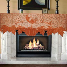 DoubleWood 20"x60" Thanksgiving Decor Fireplace Scarf Fireplace Cloth Pumpkin Lace Table Runner Fall Runner Mantle Scarves Cover for Thanksgiving Table Window Decoration (Fireplace Scarf Mantle Cover)