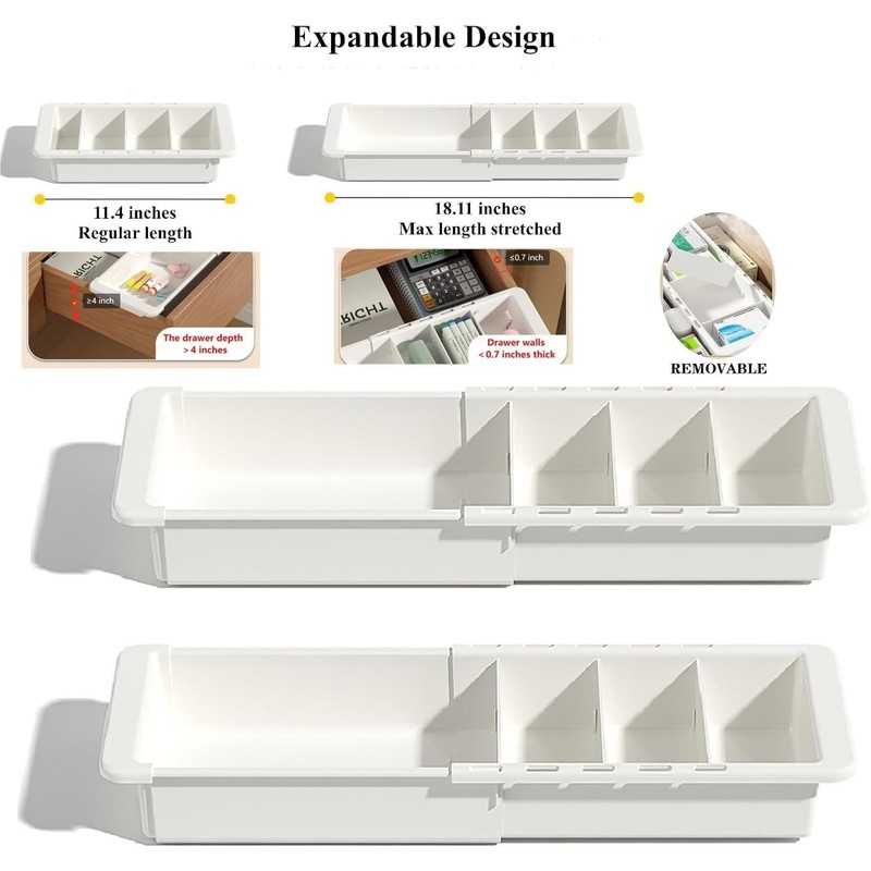 EooUooIP Sliding Drawer Tray with Adjustable Dividers, Expandable Kitchen Storage