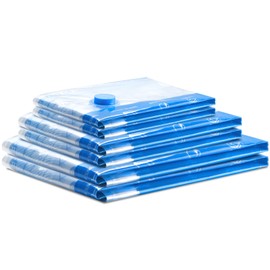 Vacuum Compression Storage Bags for Clothes - 6 Pack Reusable Space Saver Bags for travel (2 Large + 2 Medium + 2 Small)