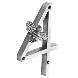 Pewter Brass bee House Number with Bee design | 5 inch Modern Door Sign Numbers Signs Plaques | Street Home Address Numeral (4)