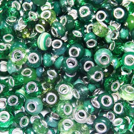 100 Pieces Large Hole Beads, Assorted European Craft Beads Green Big Hole Fairy Wands Garden Beads Large Hole Lampwork Spacer Beads for DIY Pens Charms Bracelet Necklace Jewelry Making Supplies