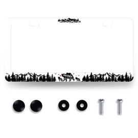 Mama Bear License Plate Frame Forest Mountains Camping License Plate Holder Funny Auto Parts Stainless Steel Universal Cars Decoration for Men Women 12.2" x 6.2"