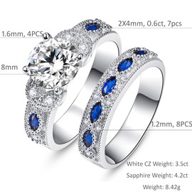 Bonlavie Womens 3.5ct Round Cubic Zirconia Marquise Blue Sapphire Silver Engagement Ring Set Size N