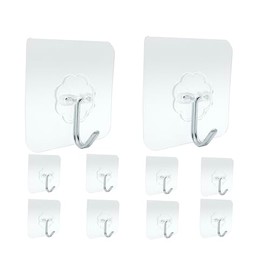 WLERIR Clear Adhesive Wall Hooks, Waterproof Heavy Duty, 10 Pack, Transparent