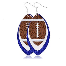 Football Earrings Glitter Faux Leather Football Earrings Single Layer Football Dangle Earings Baseball Leather Teardrop Earrings Lightweight Ball Leather Dangle Earrings Football Jewelry, Metal