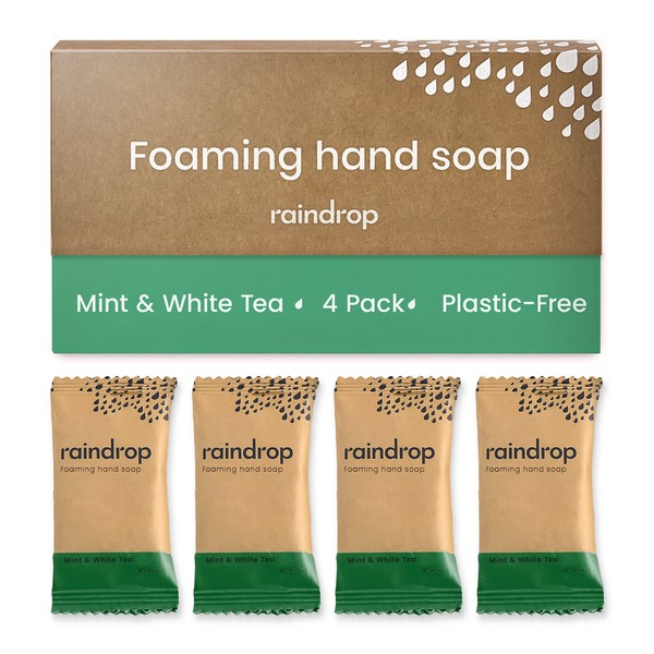 Raindrop Sustainable Hand Soap Refills, 4x Plastic-Free Foaming Hand Soap Refills