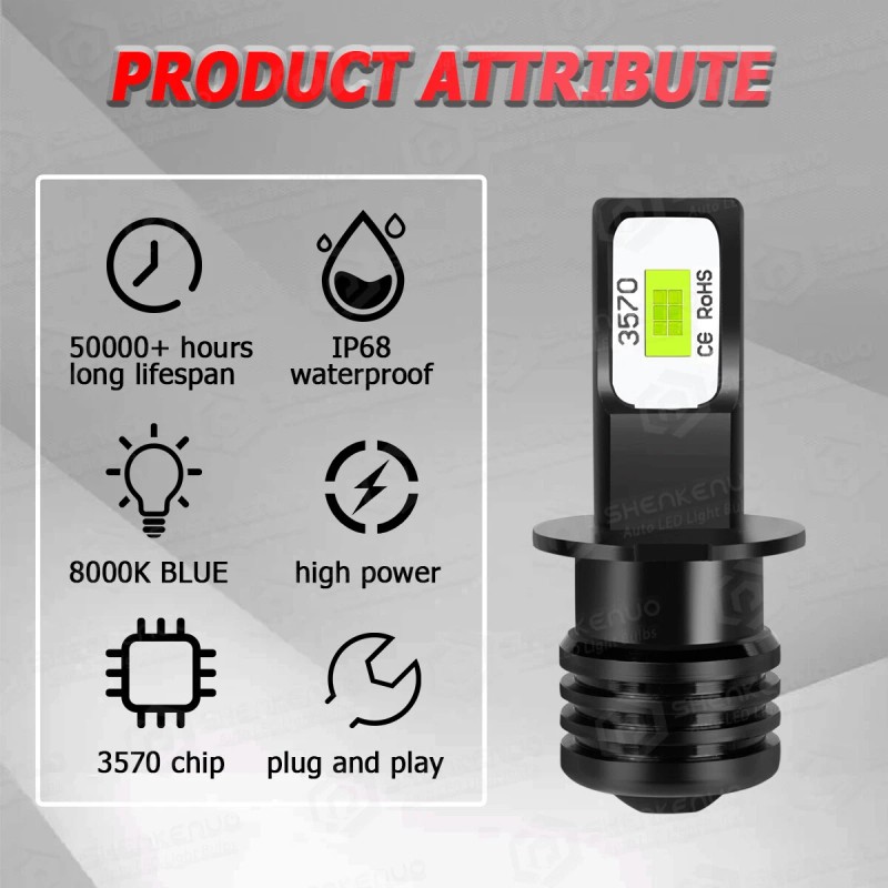 SHENKENUO Super Bright 8000K LED Headlights High Low Light +