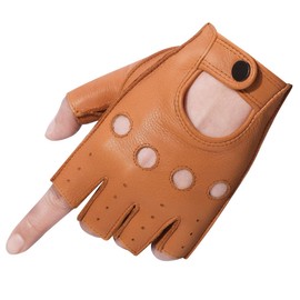 Meetoget⠀ Mens Fingerless Driving Gloves Deerskin Leather Unlined Half Finger Gloves USM03, Tan, Size X-Large