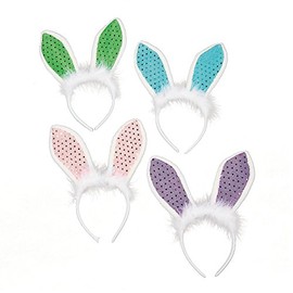 Fun Express - Sequin Bunny Ears Headband for Easter - Apparel Accessories - Hats - Head Boppers - Easter - 12 Pieces