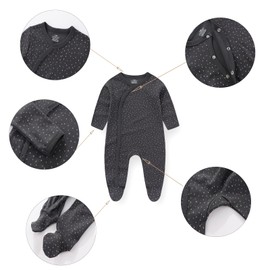 Ecojoy Baby Long Sleeve Sleepsuit Footed Sleep Wear Infant Grow Newborn to 12 Months Slanted/Straight Lapel, Soft Cotton, Pack of 3, brown