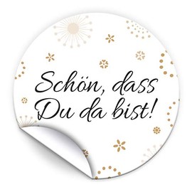 100 Stickers "Schön, dass du da Bist" Labels for Party Favours or Party Bags for Weddings Christening Birthday Anniversary (4.5 cm Round)