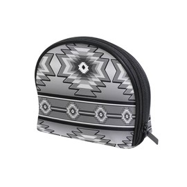 Navajo Ethnic Tribal Motifs Black White Women Shell Shape Makeup Bag, Portable Coin Purse Holder Zipper Pouch Travel Cosmetic Organizer,Train Toiletry Storage Case
