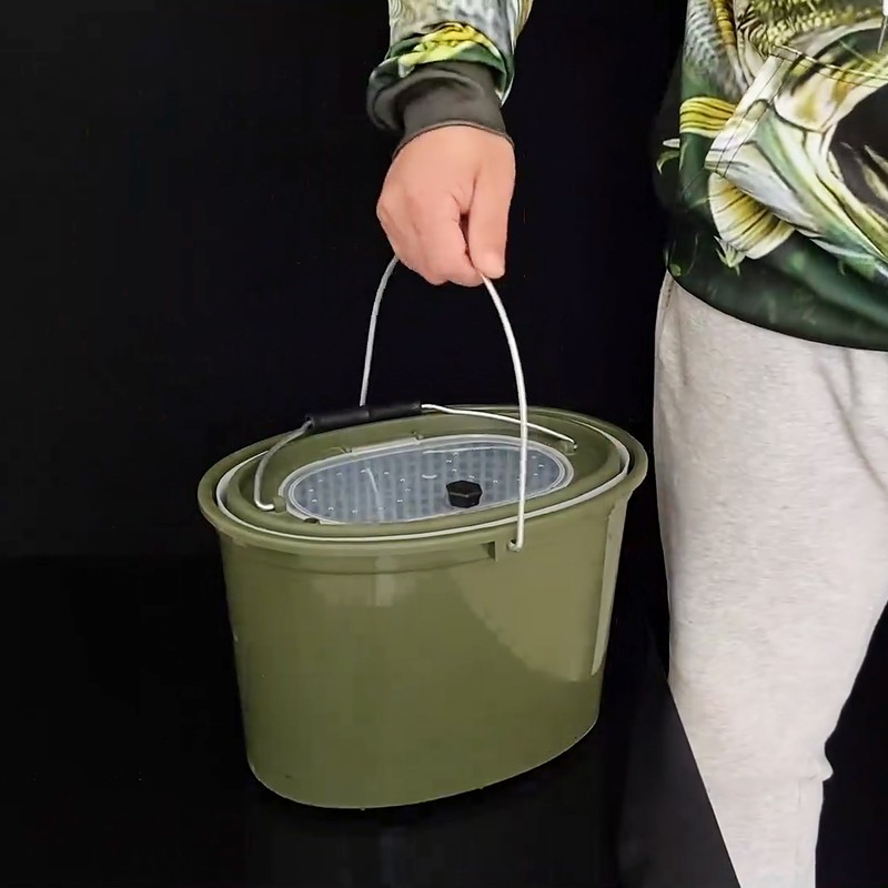 2-in-1 Fishing Bucket Double-Deck Fish Box Detachable Fish Strainer Colander