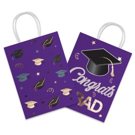 12 Pieces Graduation Gift Bags, Graduation Party Favor Gifts Wrapping Bags for Graduation Season Theme Party Supplies Decoration (Purple Gold)