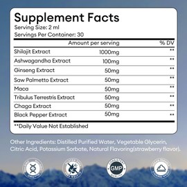 Shilajit Liquid Drop 1400MG with Ashwagandha for Enhanced Energy and Immune Support, Shilajit for Men Energy Booster, Sugar-Free, Strawberry Flavor, 2 Fl Oz