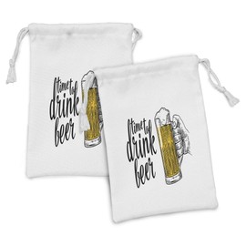 Ambesonne Lifestyle Fabric Pouch Set of 2, Time to Drink Beer Words with a Man Hand Holding the Mug Toast Illustration, Small Drawstring Bag for Toiletries Masks and Favors, 9" x 6", Yellow Black
