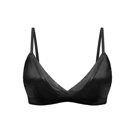 SilRiver Women Silk Padded Bralette Deep V Bra Wire Free Super Soft Comfortable for Sensitive Skin (Black, Medium)