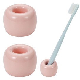 JMScape Mini Ceramic Couple Toothbrush Holder, Hand-Made Bathroom Toothbrush Holder, Electric Toothbrush Head Holder and Office Pen Holder 2-Piece Set (Pink)