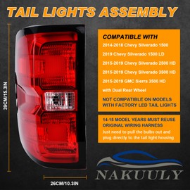 Nakuuly Factory Style Tail Light Assembly Compatible With 2016-2019 Chevy Silverado 1500 2500 HD GMC Sierra 3500 HD Left Driver Side Taillight Brake Lamps Bulb and Harness