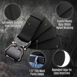 BLUPOND Tactical Belt with Quick Release Buckle – Adjustable Military EDC Rigger Belt for Men – Heavy-Duty Utility Belt for Hiking, Work, Concealed Carry, Outdoor Survival Gear - Large (Black)