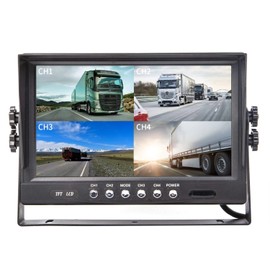 Yasoca 9" TFT LCD Car Rearview Quad Split Monitor,Remote Control, 4 Channels 4-PIN Connector Video Inputs Shockproof - 12V-24V 800480HD Screen w/Sunshade Anti-Glare