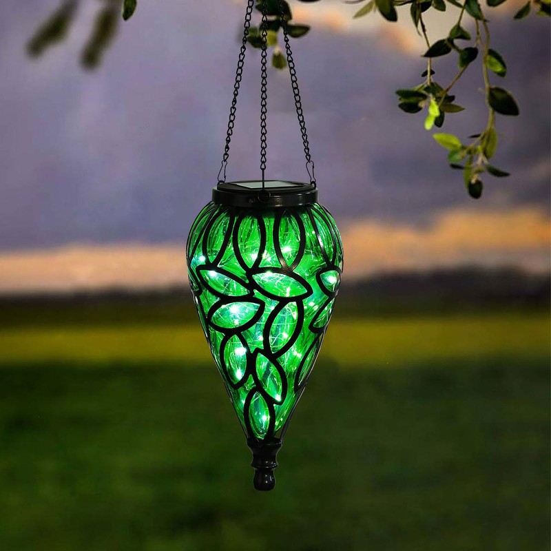 Solar Hanging Lantern Outdoor Lights, Tear-Shaped 15 LEDs Cool White