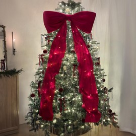 Christmas Decorations - Christmas Decor - 6 Ft Giant Christmas Bows for Christmas Tree - Big Red Velvet Bow for Window Wall Mantle Front Door Porch - Indoor Home Room Party Valentines Xmas Decoration